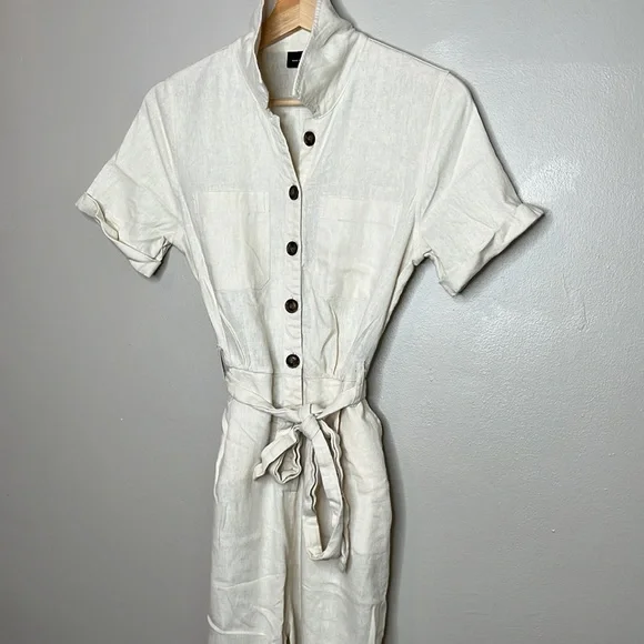 Who What Wear Beige Linen Jumpsuit Size XS - Picture 9 of 11